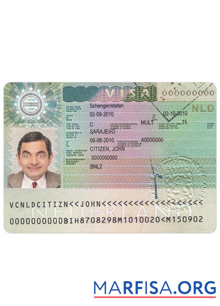 Blank Netherland schengen visa sample